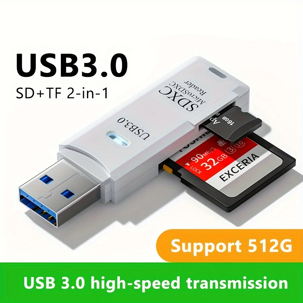 قارئ بطاقات متعدد 2 في 1 صغير عالي السرعة USB 3.0/2.0 محول محرك فلاش لتخزين بطاقة Micro SD TF