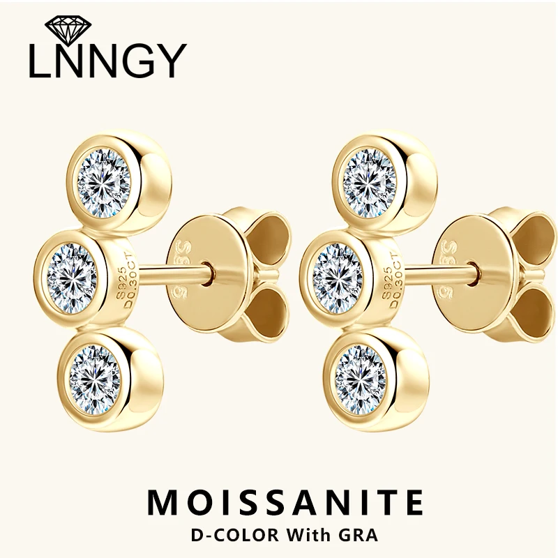 

Lnngy Three Stone 3mm Moissanite Earrings 925 Sterling Silver Curved Shape Stud Earring For Women Valentine's Day Jewelry Gift