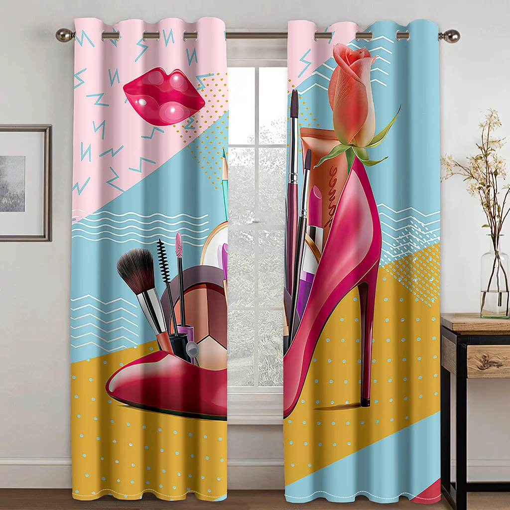 

Sexy Make-up High-heeled Shoes Girl Window Curtains Blinds for Living Room Kids Bedroom Kitchen Door Home Decor 2Pcs Bothroom