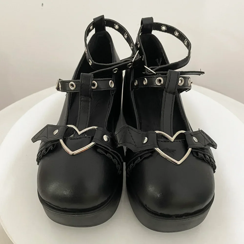 Nieuwe Zoete Hart Gesp Wiggen Mary Janes Vrouwen Roze T-Band Chunky Platform Lolita Schoenen Vrouw Punk Gothic Cosplay Schoenen 43