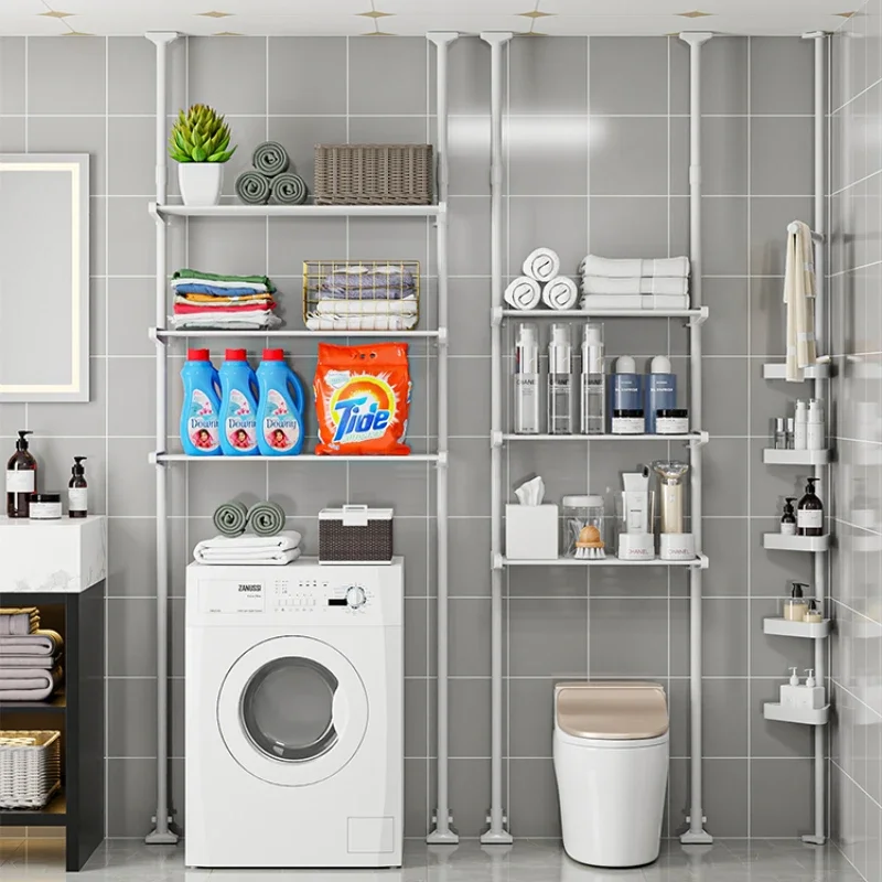 

The storage rack above toilet bowl is floor to floor without punching holes, and the corner of toilet is upright