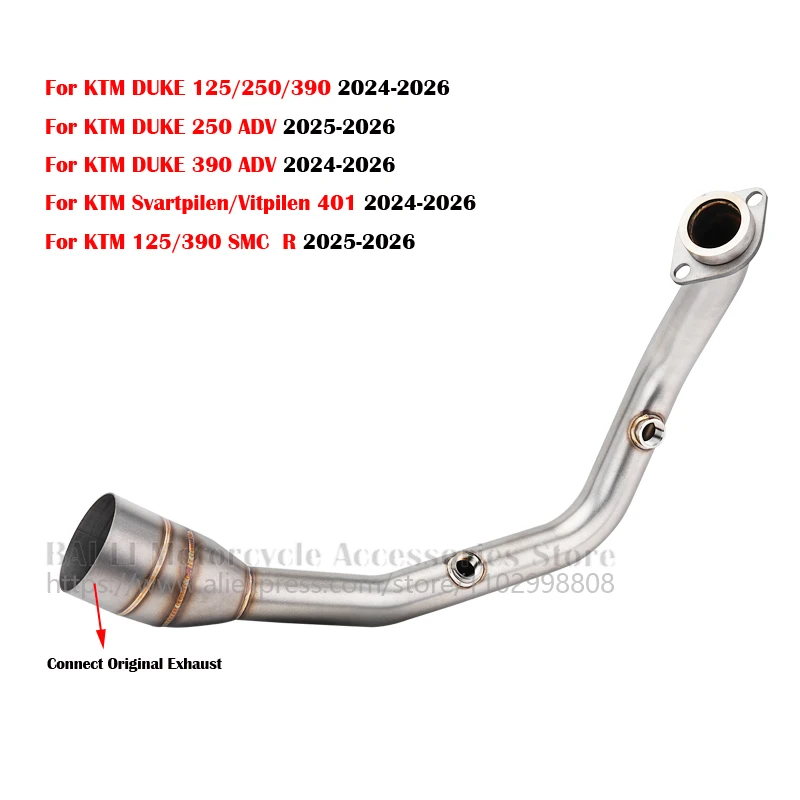 Motorcycle Exhaust Front Link Pipe Escape Muffler For KTM DUKE 125 250 390 Adventure Husqvarna Svartpilen 401 2024 - 2026