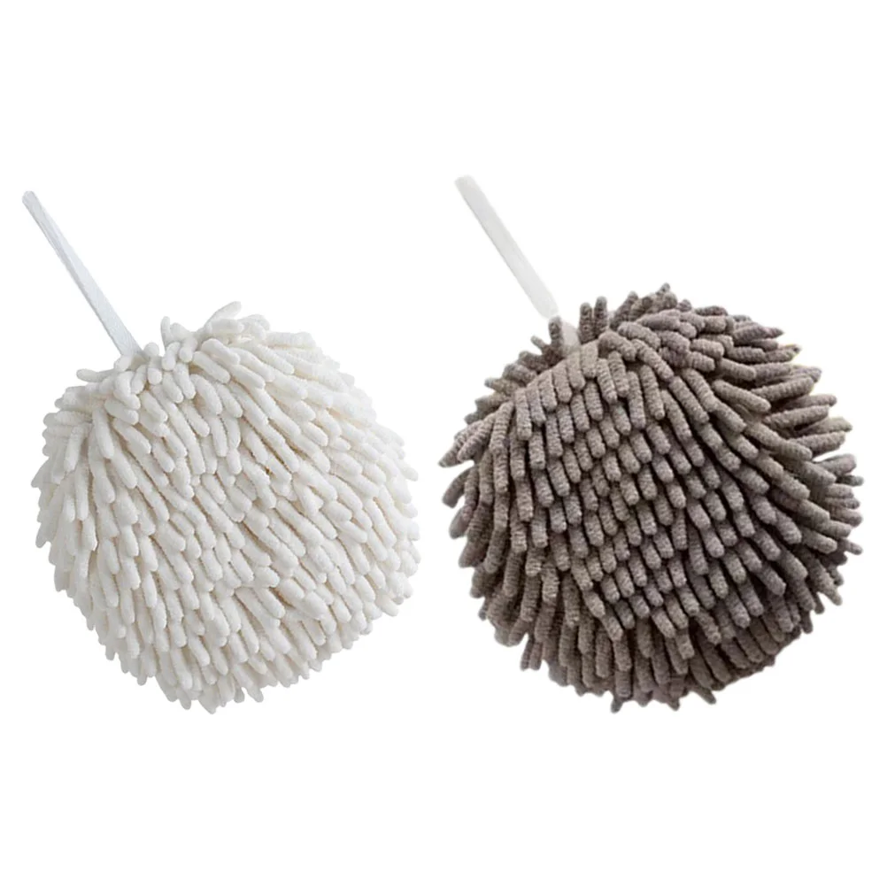 2 Pcs Hanging Hand Towel Wall Towels Water Absorbent Washcloth Fuzzy Ball Chenille with Loop Washcloths