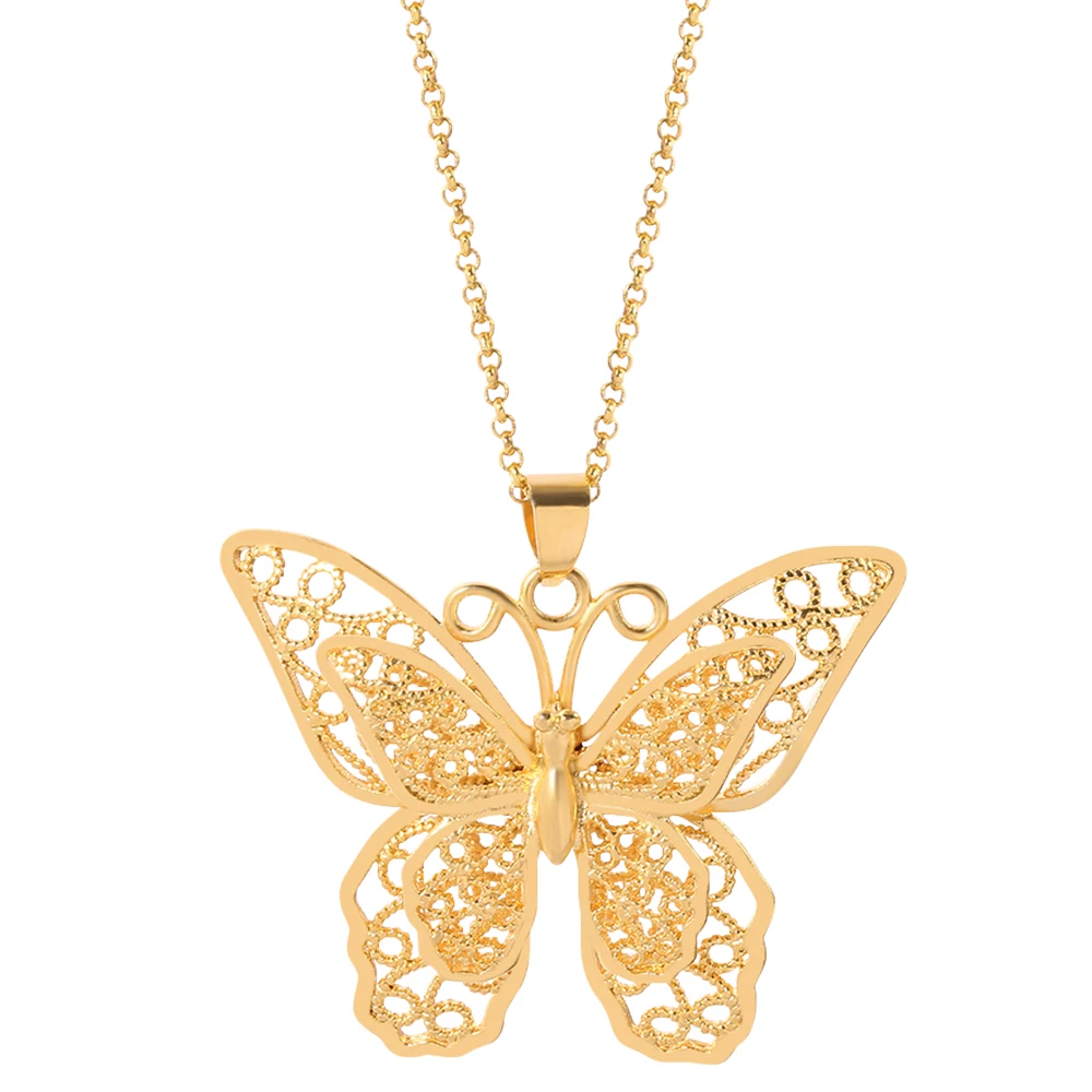 Golden Fashion Butterfly Necklace Hollow Exquisite Design Pendant Party Jewelry Accessory for Women
