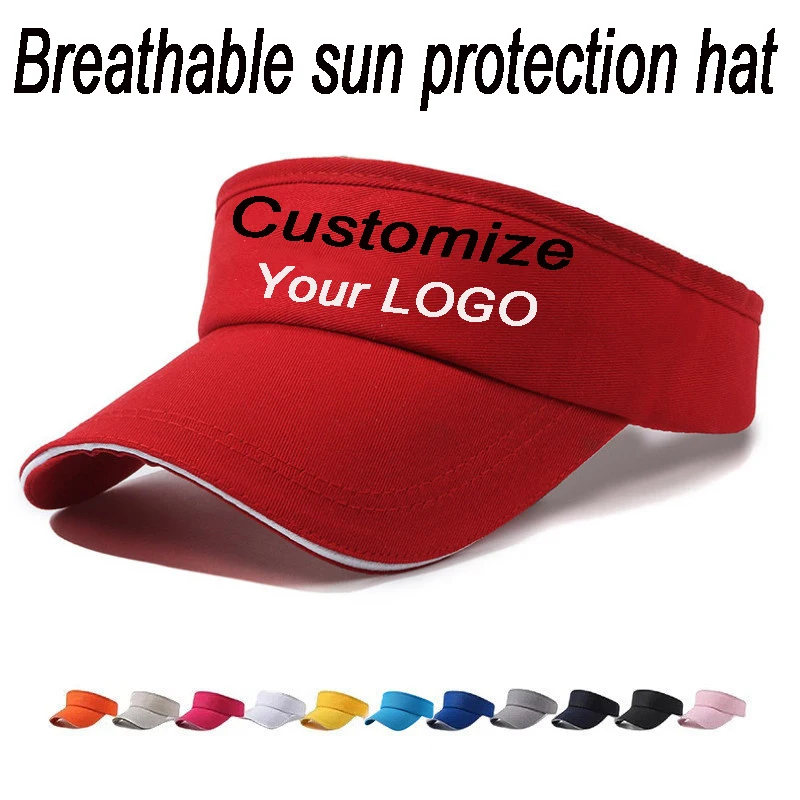 Custom Logo Empty Top Sun Visor Hat Breathable Adjustable UV Protection Sports Cap for Men Women Golf Tennis Running