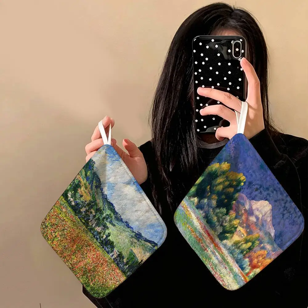 Retro Art C-Claude Monet Hanging Polyester Cotton Towel, Reusable Hand Wiping Cloth, Wear Resistant for Home Kitchen Sink