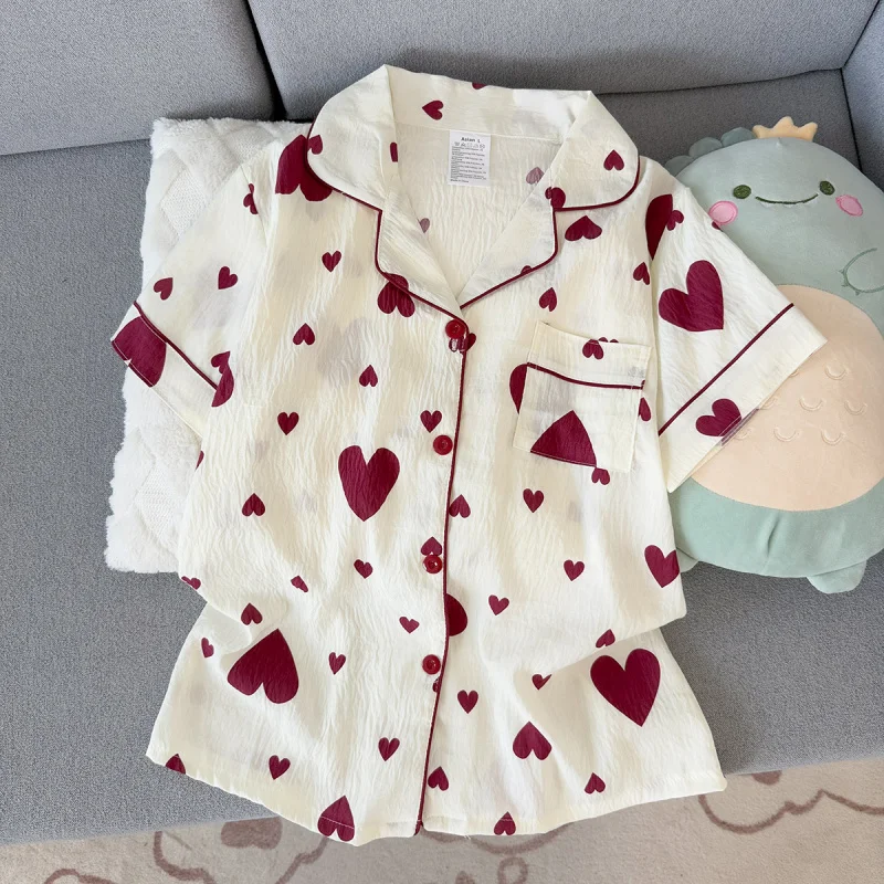 2Summer short-sleeve pajama set for women, comfortable and trendy, shorts that can be worn outside, home wear set 3