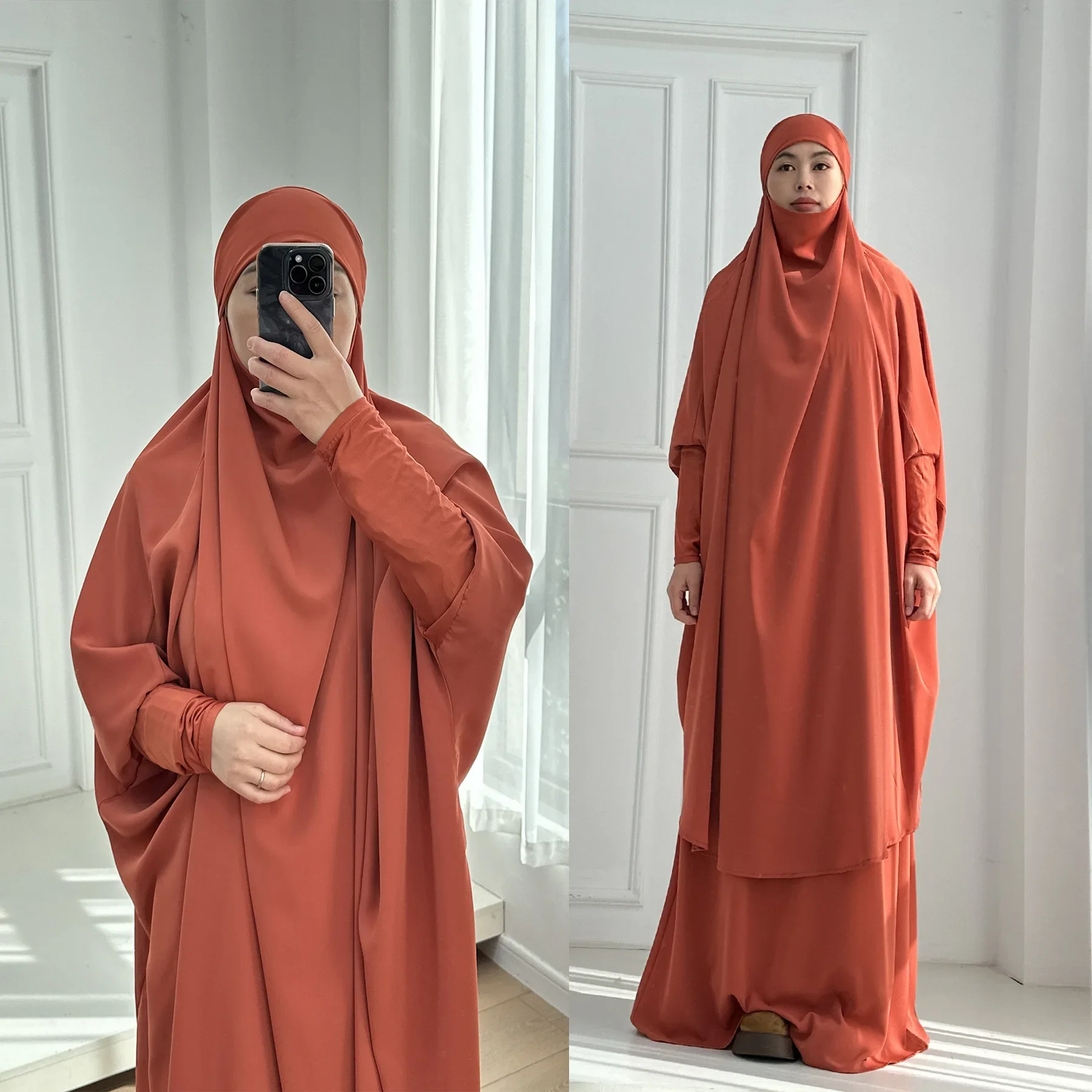 

2 Pieces Set Eid Ramadan Prayer Garment Muslim Women Khimar Djellaba Skirt Islamic Clothing Niqab Burqa Abaya Kaftan Robe Caftan