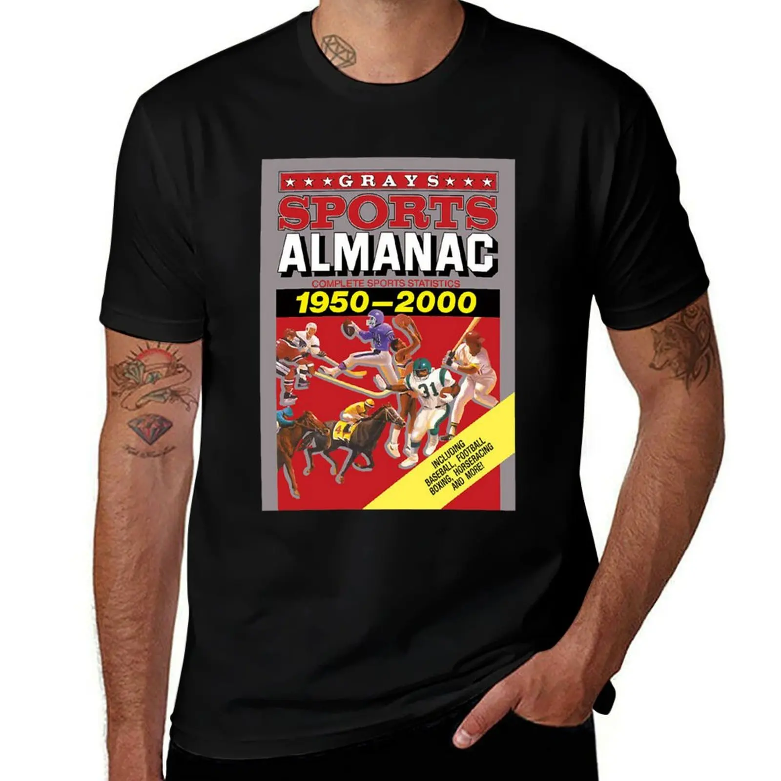 Camiseta deportiva con estampado de estadísticas del Almanaque Grays de los deportes, protección UV, para exteriores, 1950-2000