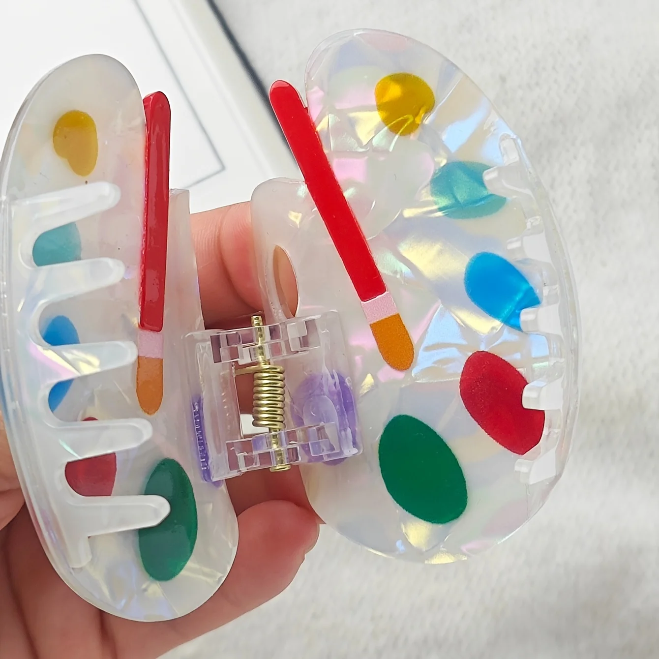 Fröhliche Haarspangen in verschiedenen Farben, Haarspangen aus Acetatfaser, künstlerische Haarspangen im Stil eines Malers, Haaraccessoires für Lehrer. – Detail 4