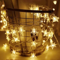 Étoiles Stirng USB blanc chaud, lumières LED, nickel é, scintillement, 62, fête d'anniversaire, mariage, Noël, décoration d'intérieur, 3m, 6m