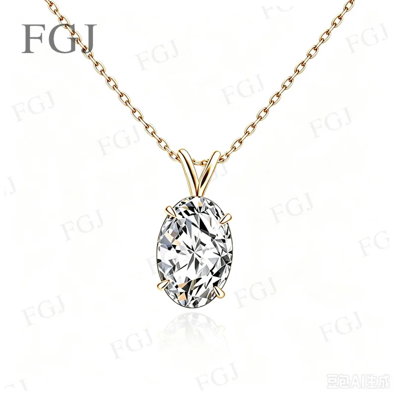 1CT 4,5CT Ovaler D VVS1 Moissanit-Anhänger Halskette 925 Sterling Silber 14K Vergoldet Hochwertige Feine Schmuckgeschenke für Frauen – Detail 6