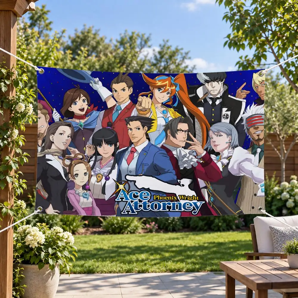 1pc Anime A-Ace Attorney Flags Aesthetic Wall Tapestry Printed Wall Hanging Living Room Party Outdoor Decor