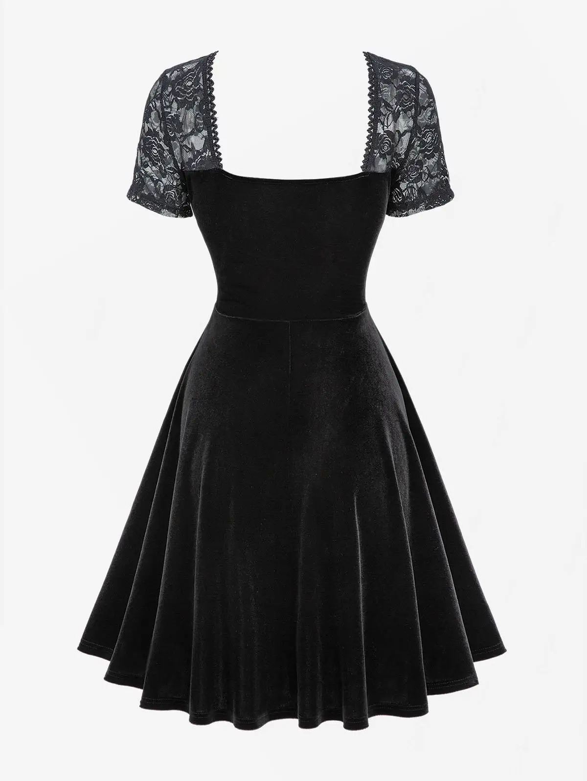 1950s vestidos góticos vintage das mulheres rosa flor renda ombro cruz em camadas corrente veludo retalhos vestido de festa preto