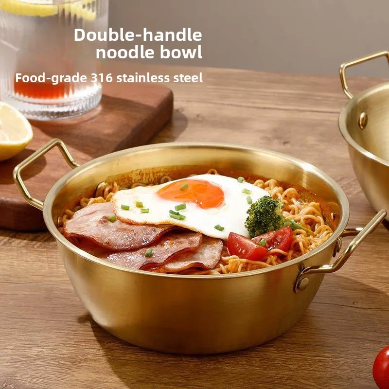 

Корейская большая миска для лапши из нержавеющей стали 36 с крышкой и двойным ухом для домашнего использования, миска для супа с ручной ручкой для улитки Poer