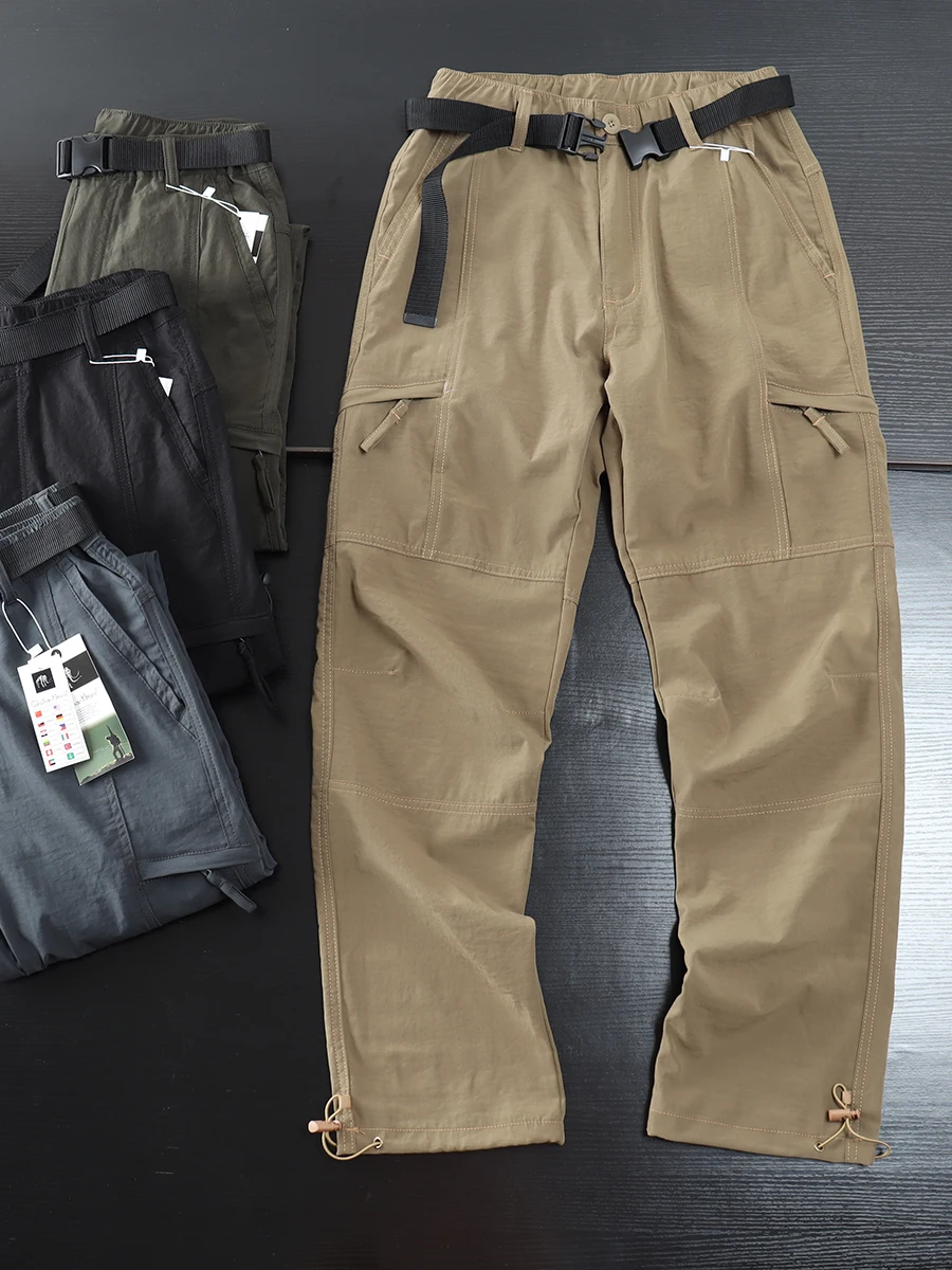 

Мужские повседневные брюки для активного отдыха, прямого кроя, легкие, дышащие, водоотталкивающие, с множеством карманов, рабочие брюки с поясом