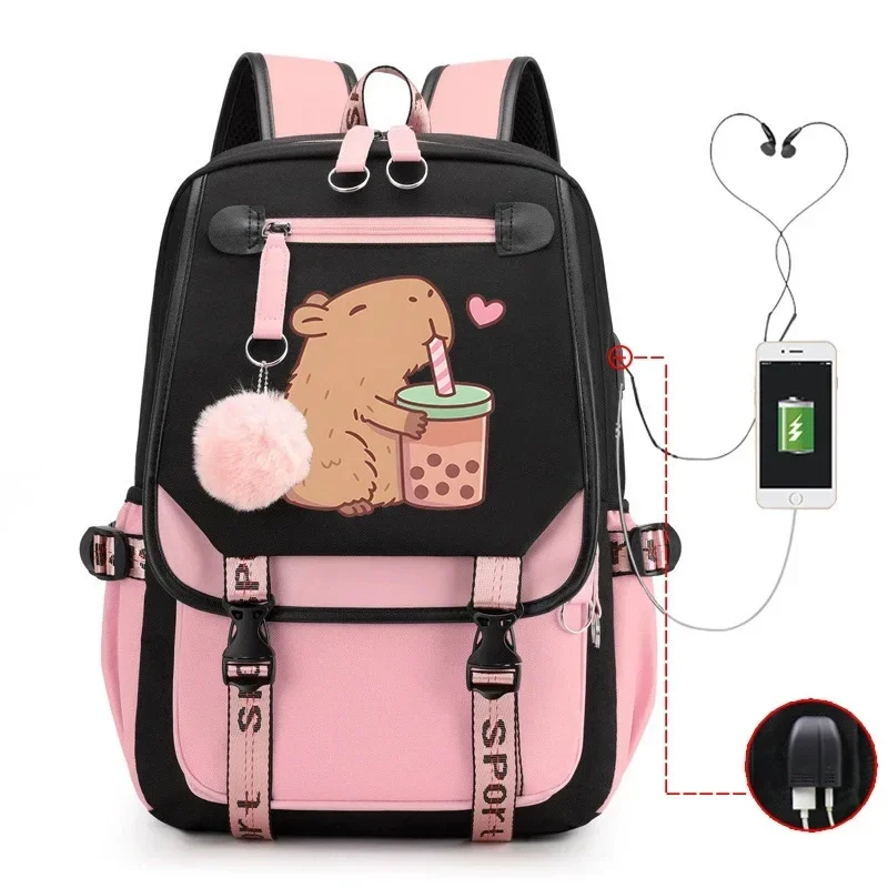 

Capybara Lovers Backpack Students Lightweight School Bags Teenage Girl Street Style Backpack Usb Charge Schoolbag