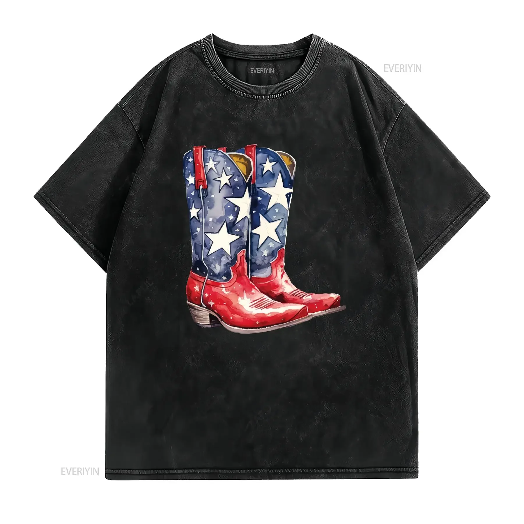 4th of July T Shirt Patriotic Cowboy Boots for Women Fourth Freedom Girls Country Clothing vintage Washed graphic Soft Casual
