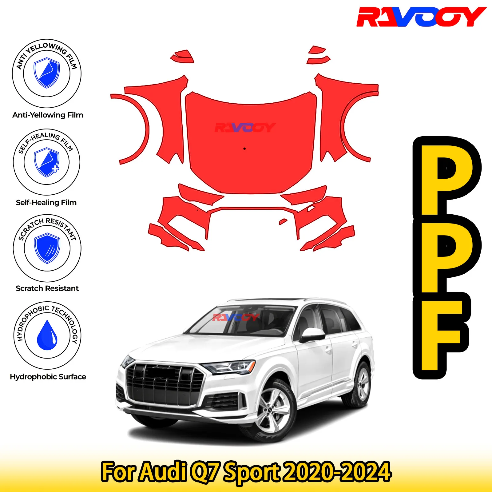 

For Audi Q7 Sport 2020-2024 Glossy Matte Black Precut front PPF Kit Paint Protection Film