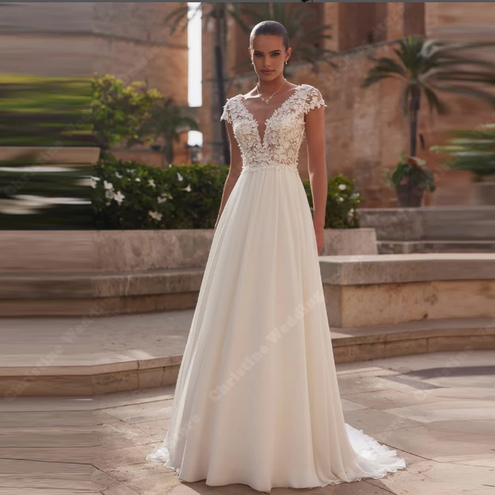 Elegante decote em v vestidos de casamento feminino rendas decalques vestidos de noiva sexy esfregar comprimento princesa festa vestidos de novias personalizado