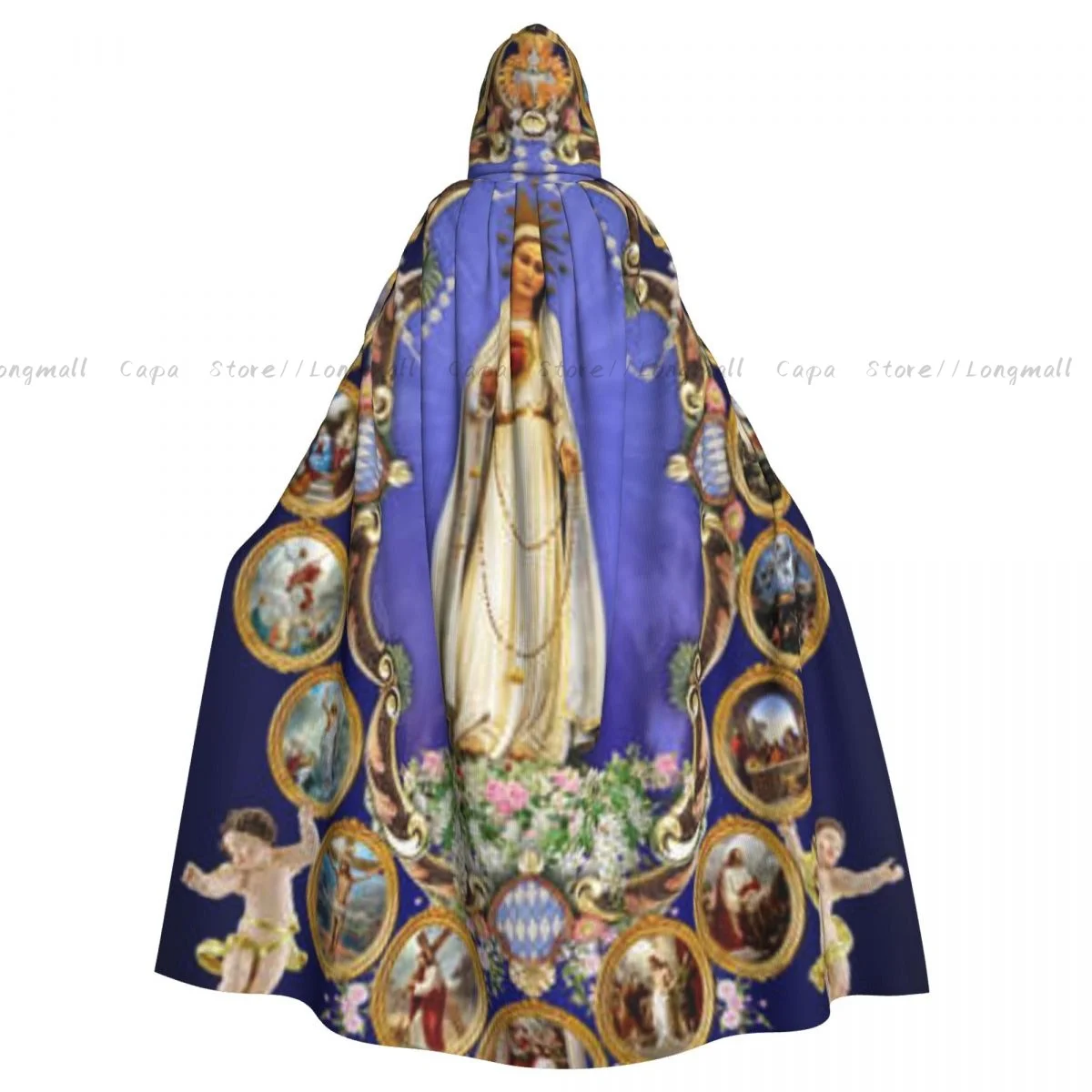 Holy Rosary And Fatima's Virgin Mary Hooded Cloak Coat Halloween Cosplay Costume Vampire Devil Wizard Cape Gown Party