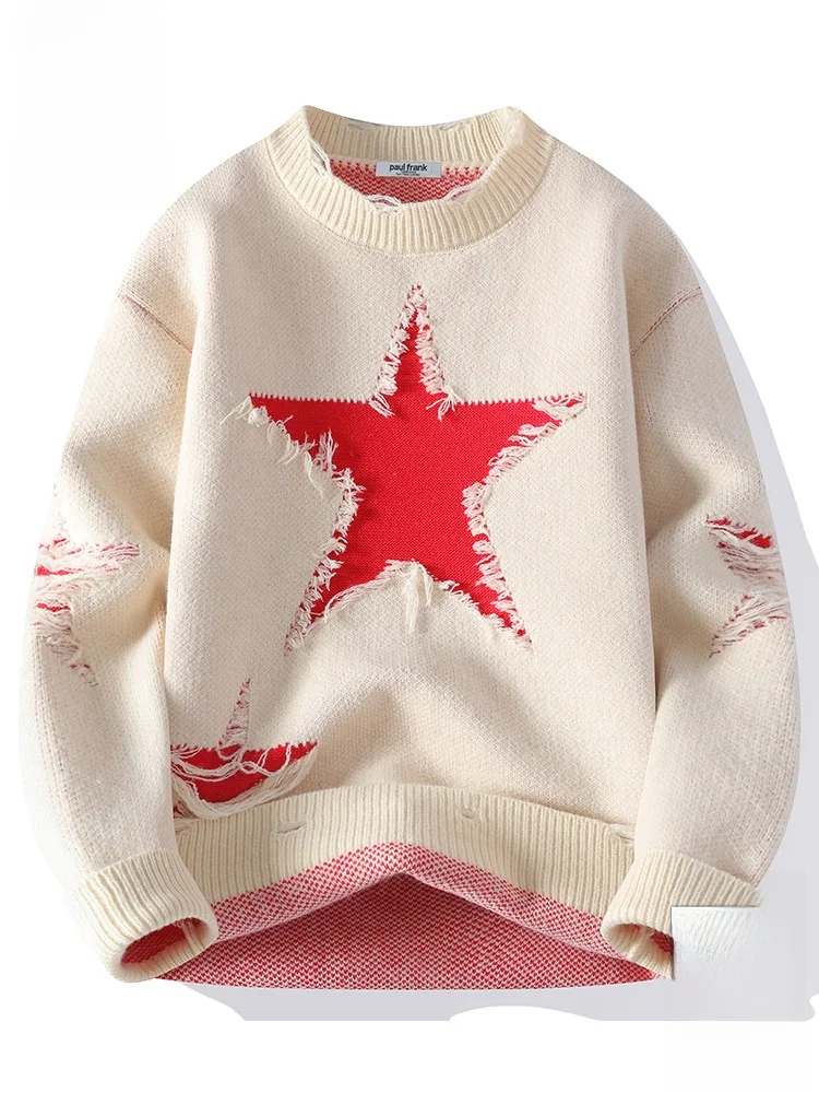 

PaulFrank Warm Knitted Sweater Men's Loose Casual Coat Fall New Sle Big Mouth Monkey Star Hole Design Polyester Blend