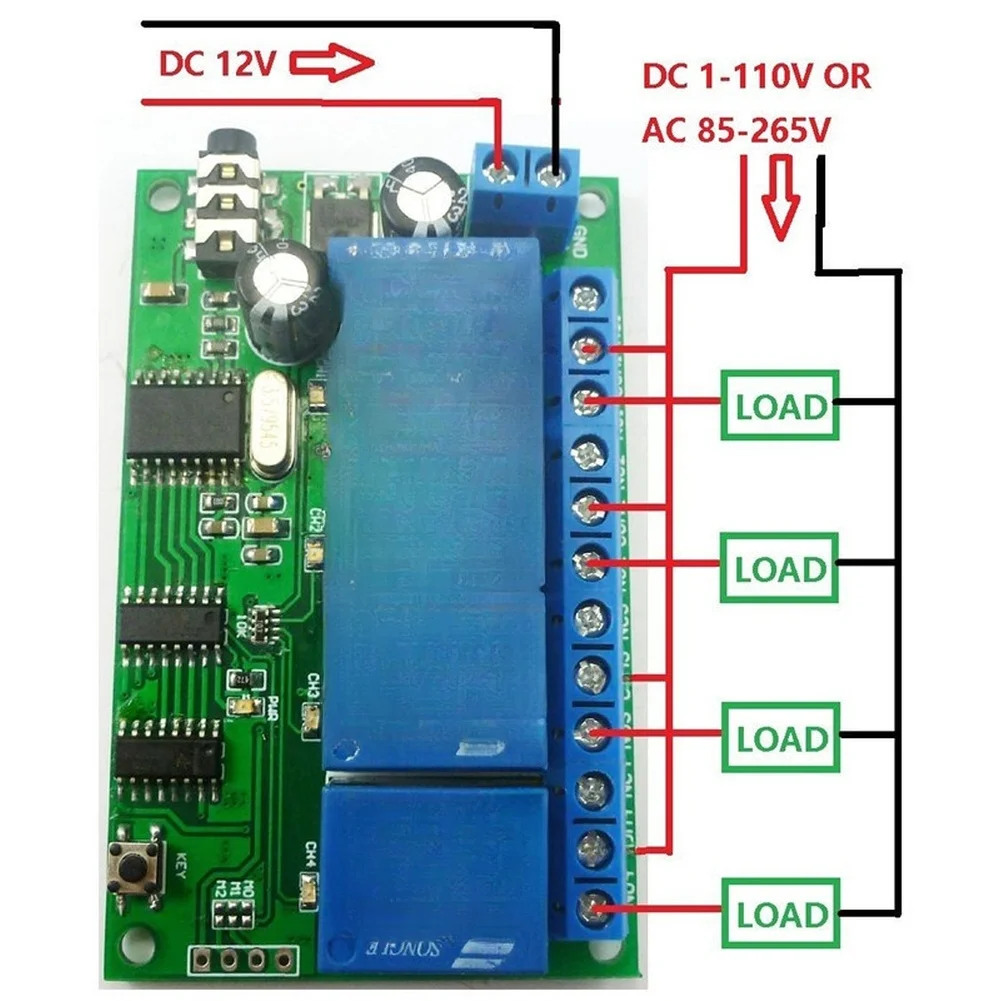 PCB-Based 4-Channel Decoder Module for Automation Use with 12V DC Power Support and Multiple Output Configuration Options