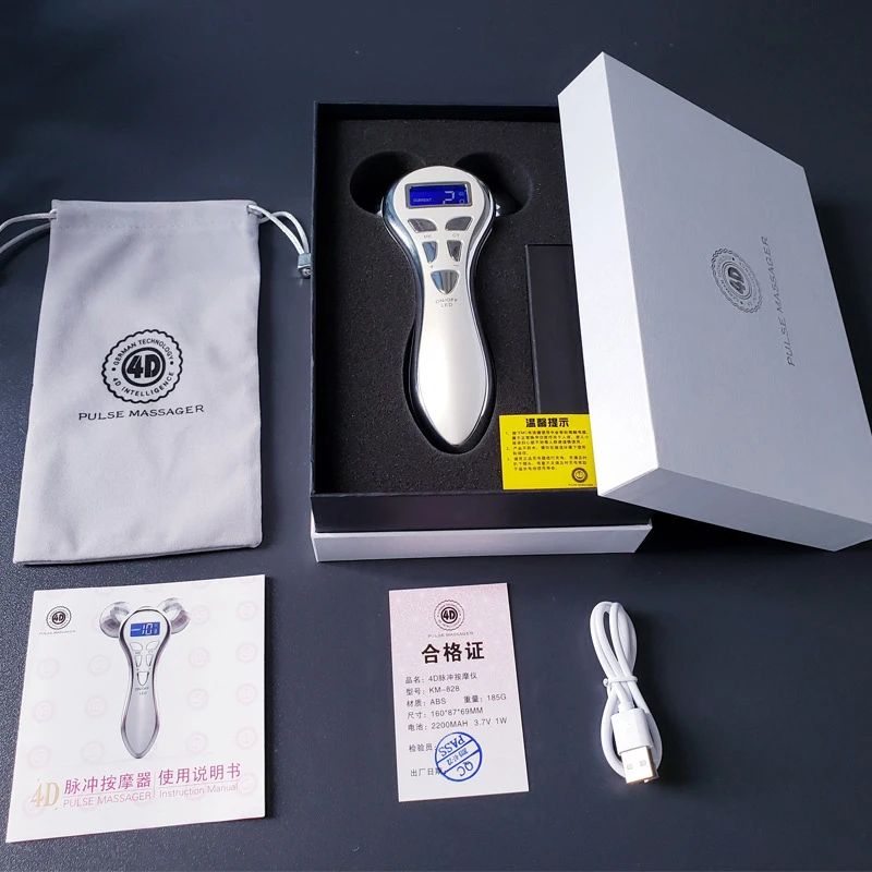 4D Microcurrent Facial Massager Roller USB Rechargeable Face Lift Beauty Roller Body Massage for Anti Aging Wrinkles Face Slim