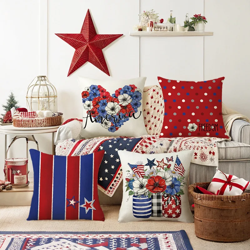 

2025 New Independence Day Linen Printed Pillow Case Festive Home Living Room Sofa Pillow Case Decorative Cushion Case