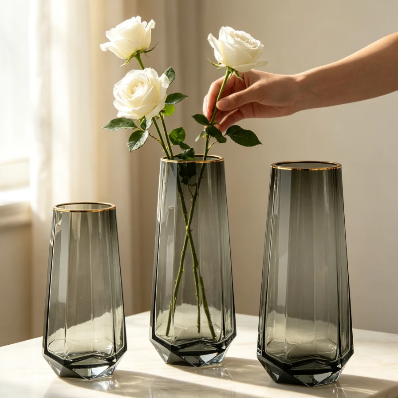 Creative Diamond Star Glass Vase Transparent Water Planting Fresh Flower Home Bedroom Living Room Decor