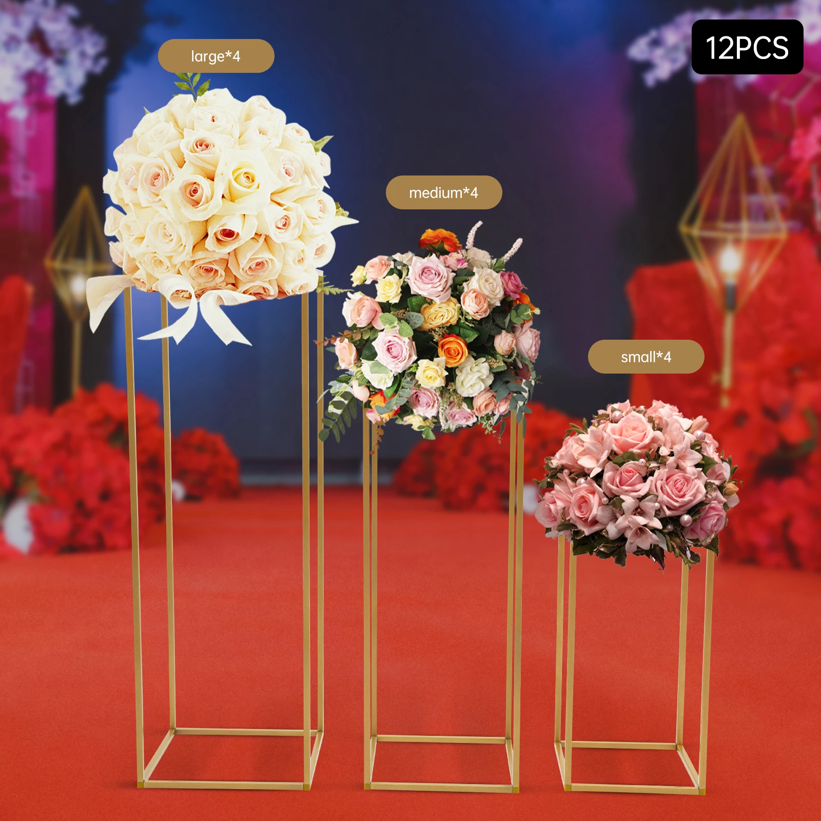 12 PCS Metal Flower Stand, Wedding Centerpieces, Pillar Rectangular Geometric Flower Rack for Event Party Decor