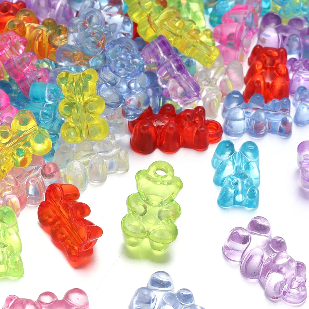

50 шт. цветные акриловые бусины с медведем, прозрачные милые бусины серии Gummy Bear для изготовления ювелирных изделий, ожерелье, браслет, серьги, подарок