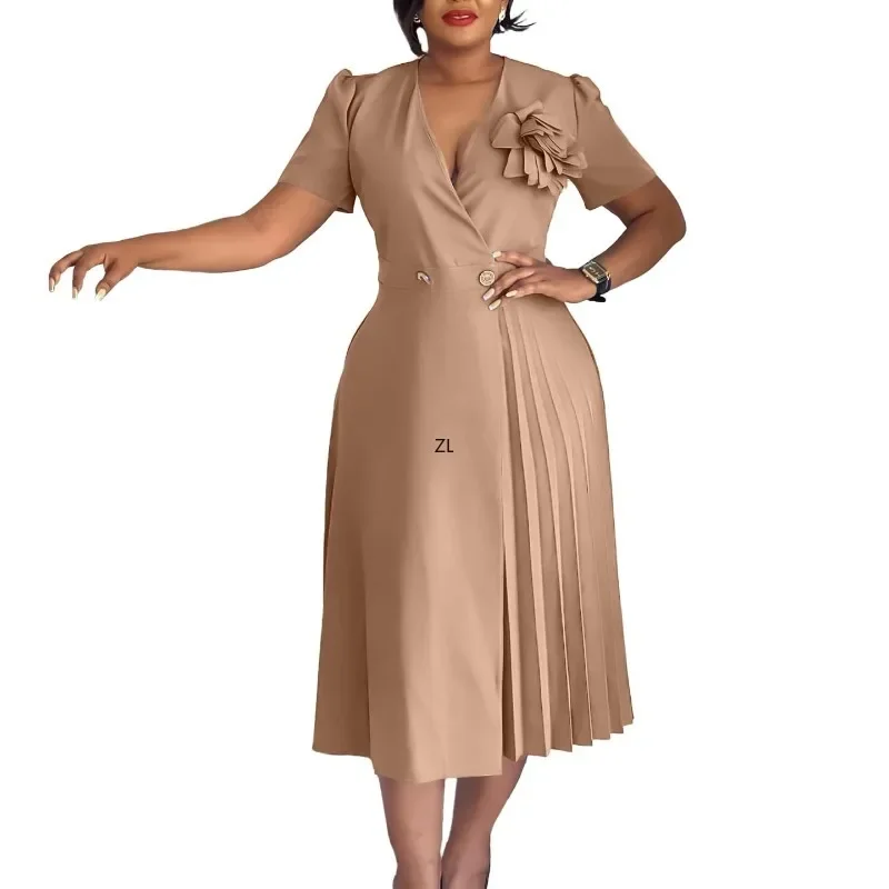 Vestidos elegantes con apliques empalmados para mujer, cuello en V, corto, sin mangas, cintura alta, cinturón empalmado, vestido adelgazante para mujer