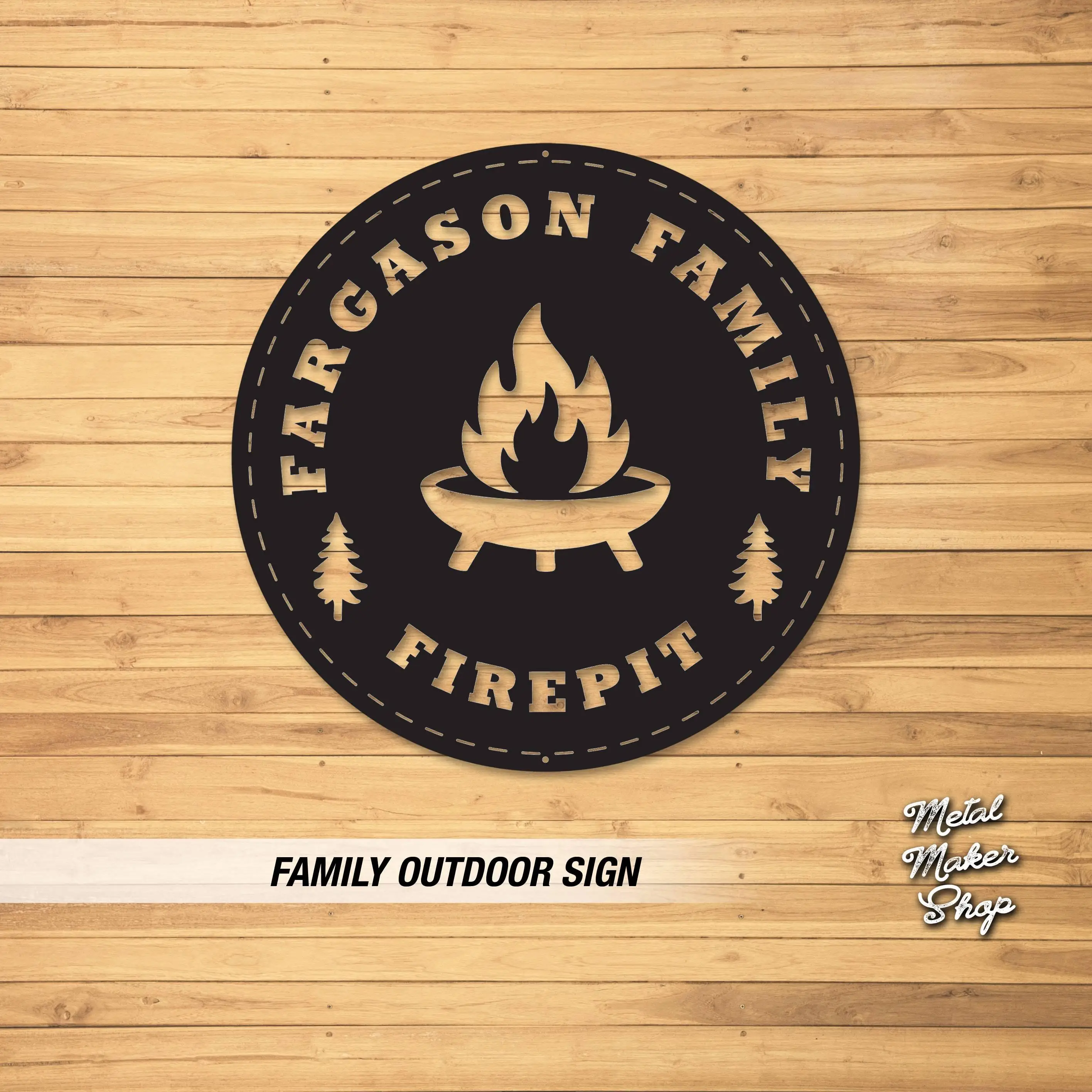 Custom Family Outdoor Sign for Firepit Metal Family Name Sign: Round Camping Decor