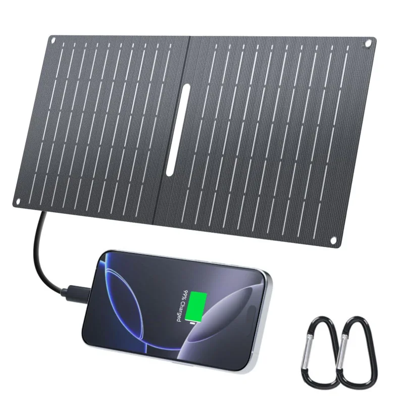 Portable 30W 5V Solar Panel Charger With USB-C USB-A Foldable Solar Charger Emergency Power Panel for Camping Backpacking iPhone