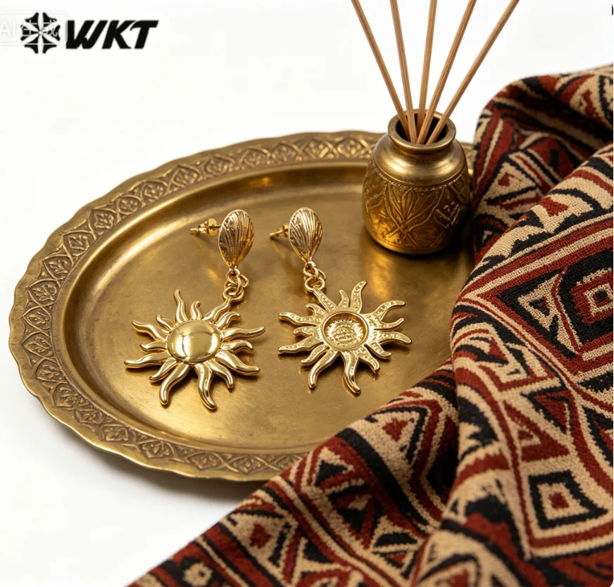 WT-E806 High Quality Yellow Brass Three Styles Earring With 18k Real Gold Plated For Women Precious Jewelry