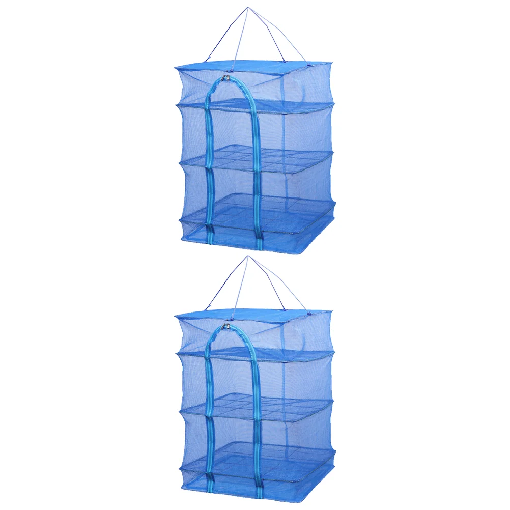 

2 Pcs Clothes Drying Rack Net Foldable Multi-layer Outdoor Folding Hanging Vegetables Blue Fish