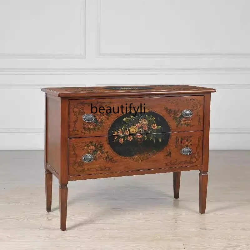 

Hand-Painted Classical Wood Color Double Drawer Entryway Cabinet Sideboard Dining Table Hallway Cabinet