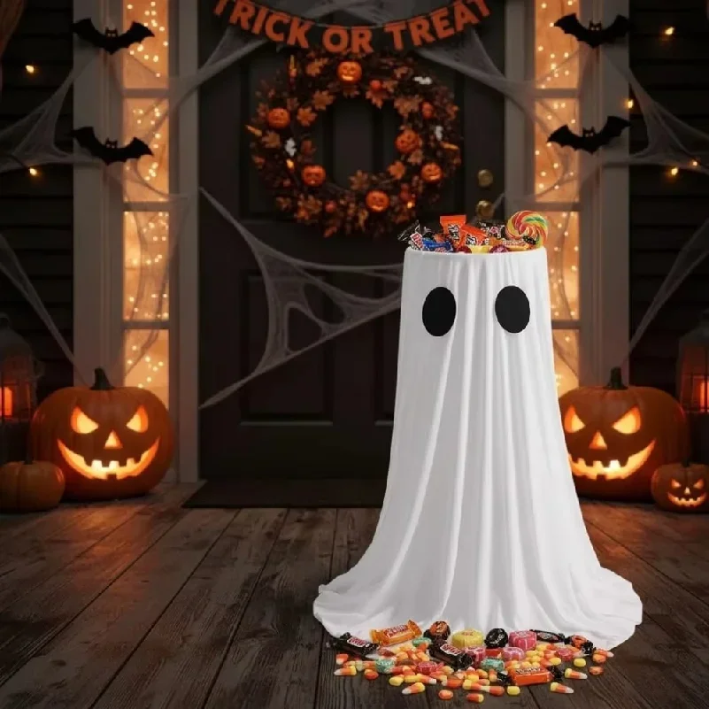 Standing Halloween Glowing Ghost Treat Bucket Height-adjustable Luminous Ghost Candy Bowl Reusable Halloween Candy Holder