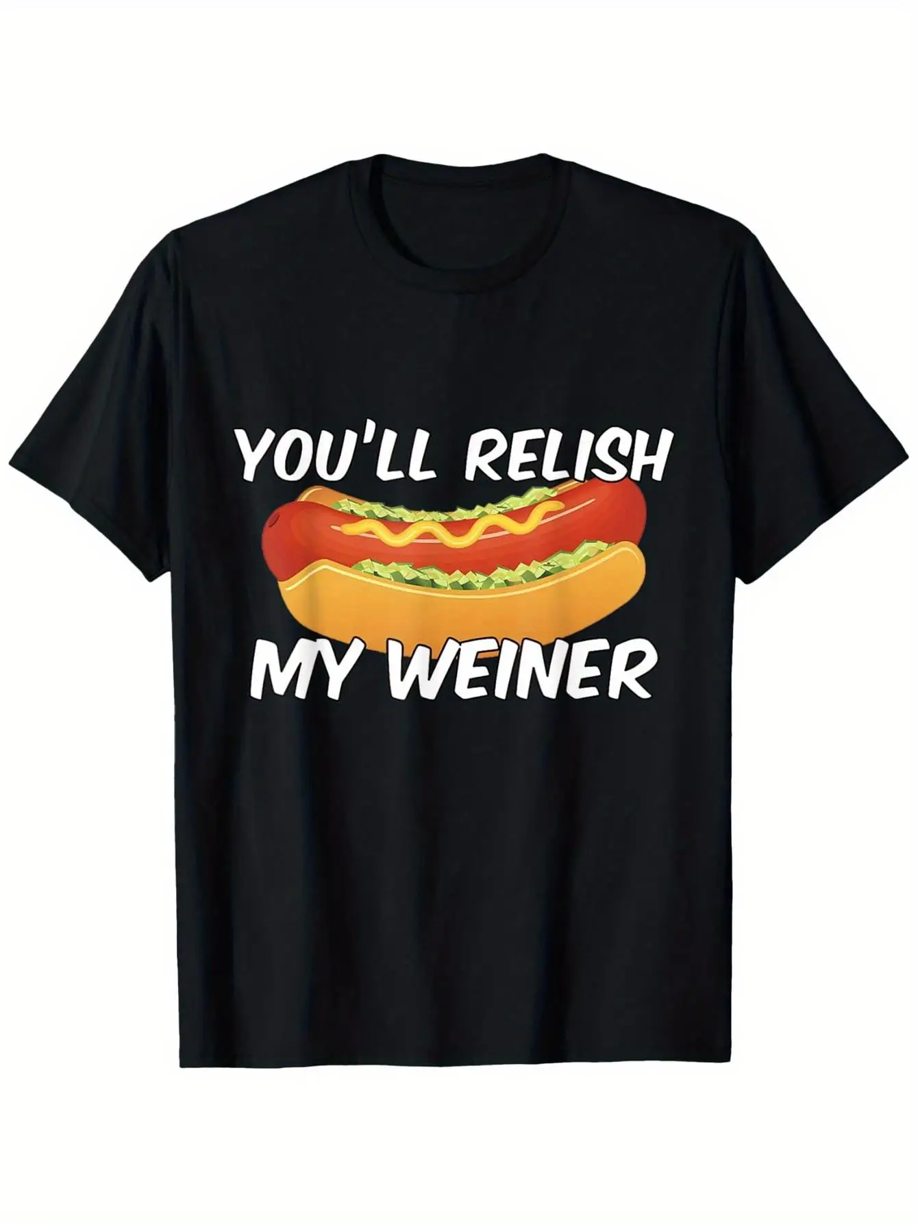Camiseta gráfica con diseño de hot dog de Relish My Hot Dog Pun, divertida camiseta de algodón con diseño de comida, ropa informal para uso diario