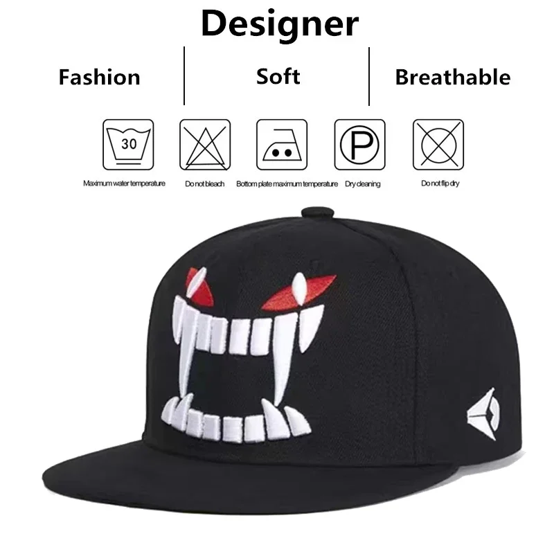 Unisexowe czapki bejsbolówki z haftem demona, w stylu hip-hop, regulowane, na wiosnę i jesień, codzienne czapki typu snapback, czapki sportowe chroniące przed słońcem na zewnątrz.