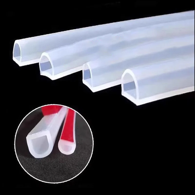 2-10M D Shape Silicone Rubber Sealing Strip Semi Circle Hollow High Temperature Self Adhesive Door Window Sound Insulating Strip image 4
