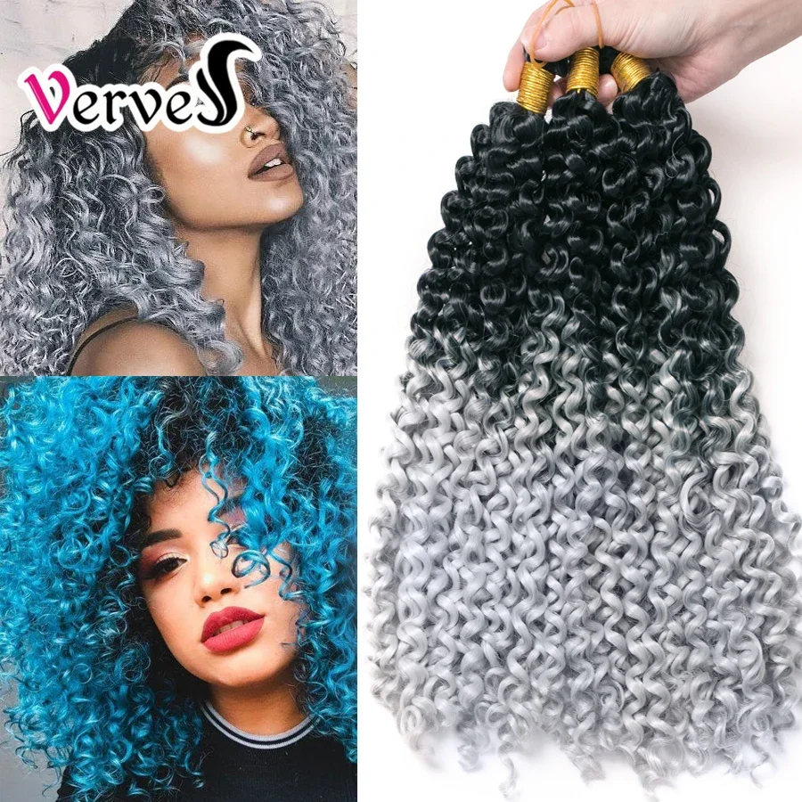 

VERVES Synthetic Afro Kinky Curl Braids Crochet Hair 14 inch Braiding Extensions For Women Bundles Ombre Twist Blonde Pink Blue