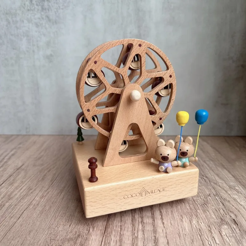 Bear Ferris Wheel Rotating Wooden Music Box Handcrafted Rotating Music Box Desktop Decoration  Gifts For Festivals And Birthdays