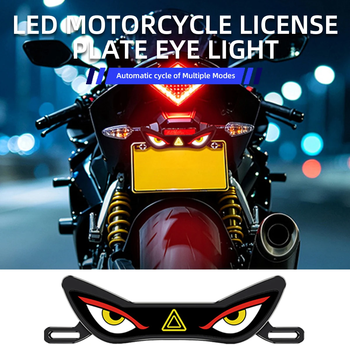 Motorcycle Devil's Eye LED License Plate Light 12V Dynamic Flash Warning Light Tail Decorative Light Universal Atmosphere Lamp