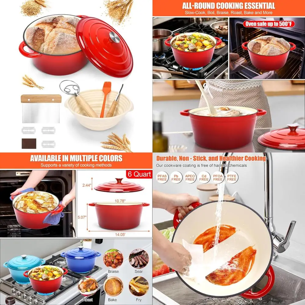 

Эмалированная чугунная голландская духовка — 6-литровый набор для выпечки хлеба с принадлежностями для стартового приготовления на ударе