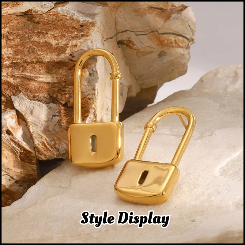 Stainless Steel Lock Earrings Plated 18k Gold Color Non Tarnish Waterproof Trendy Jewelry Earrings For Women Gift