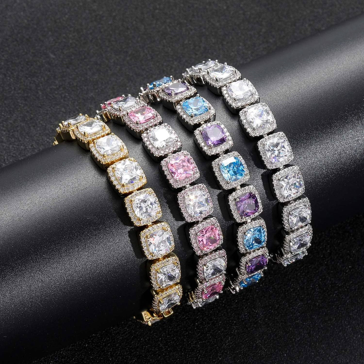 Sturdy PT950 Platinum avoids the risk of stone falling off, this unisex 10mm Sugar Cube Bracelet holds shiny artificial diamonds