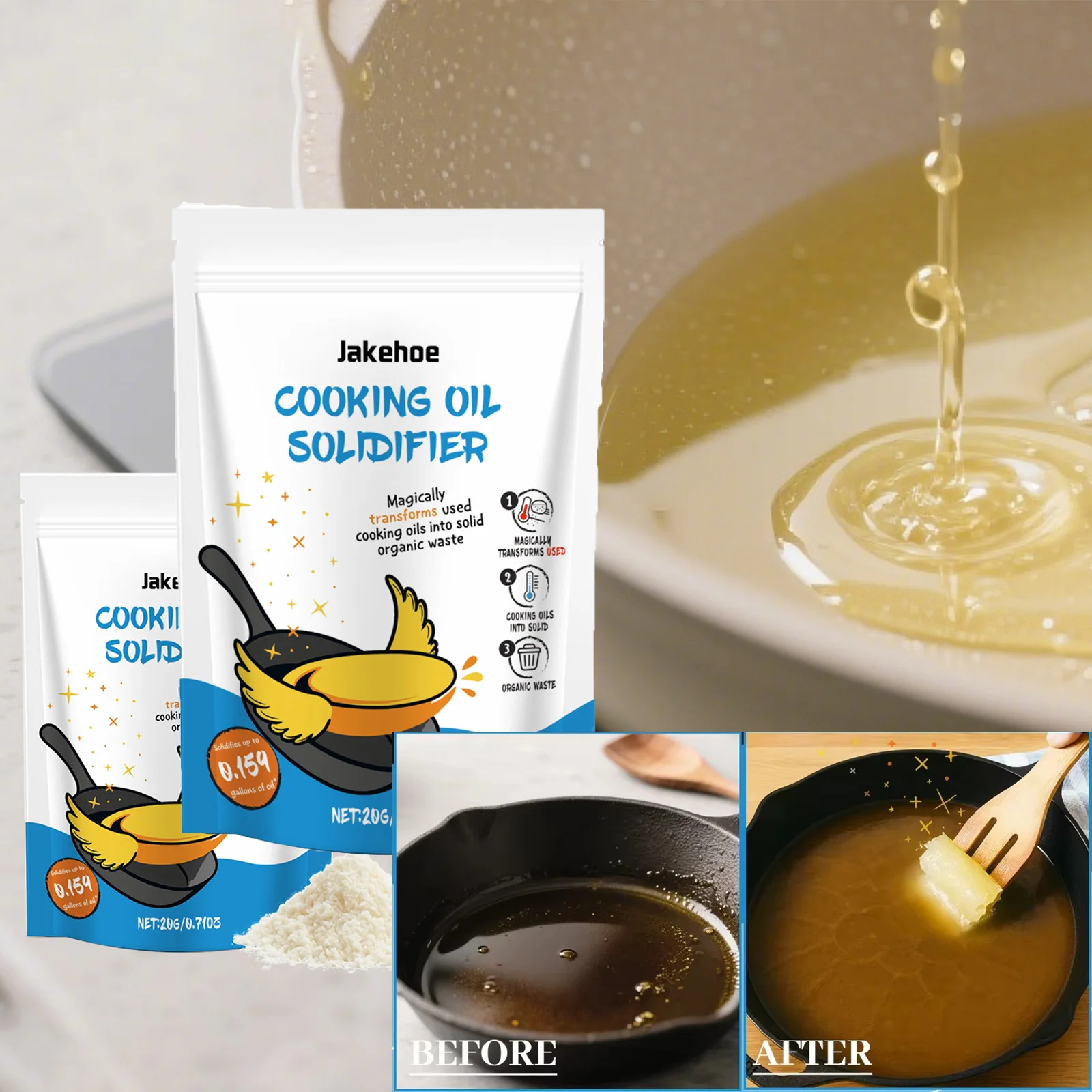 Cooking Oil Solidifier Powder Hot Grease Hardener For Used Fryer Oil Waste Vegetable Lard Edible Oil Coagulant Quickly Solidify