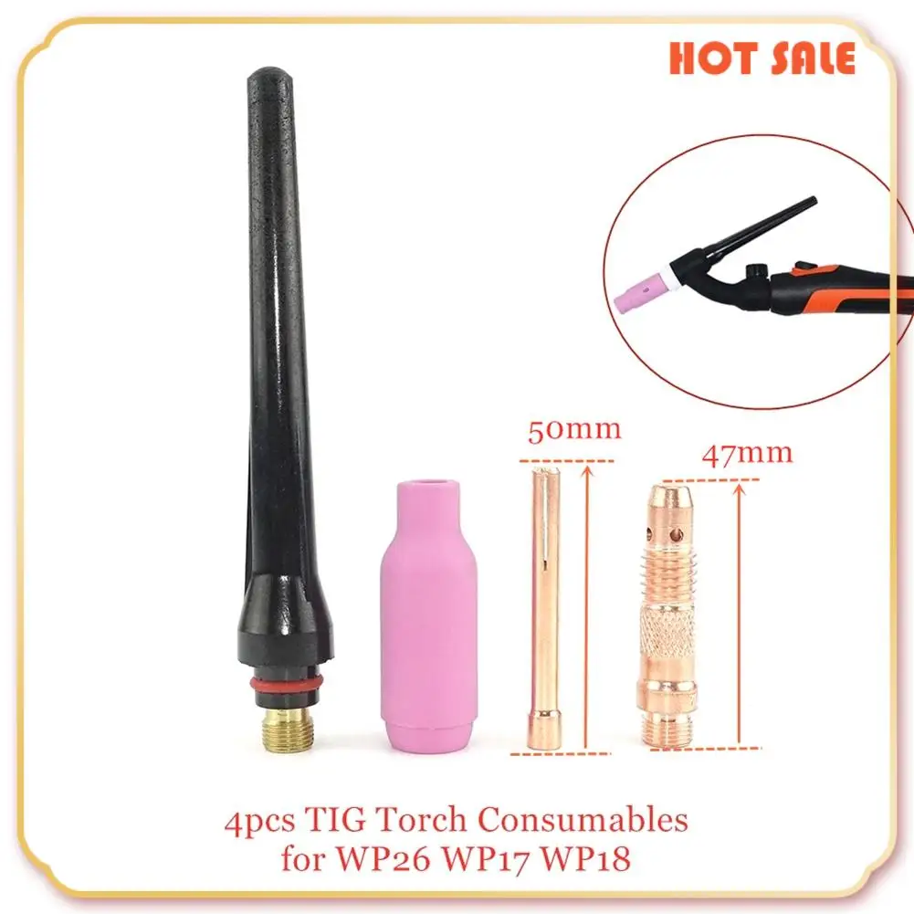 

ABFA 4Pcs For WP26 WP17 WP18 Argon TIG Welding Torch Consumables Tungsten Electrodes Collet Tip Alumina Nozzle Cup Cap
